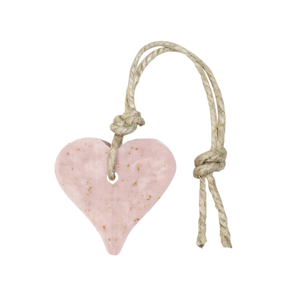 Hanger Zeep Hart oud roze met zemelen geur roos